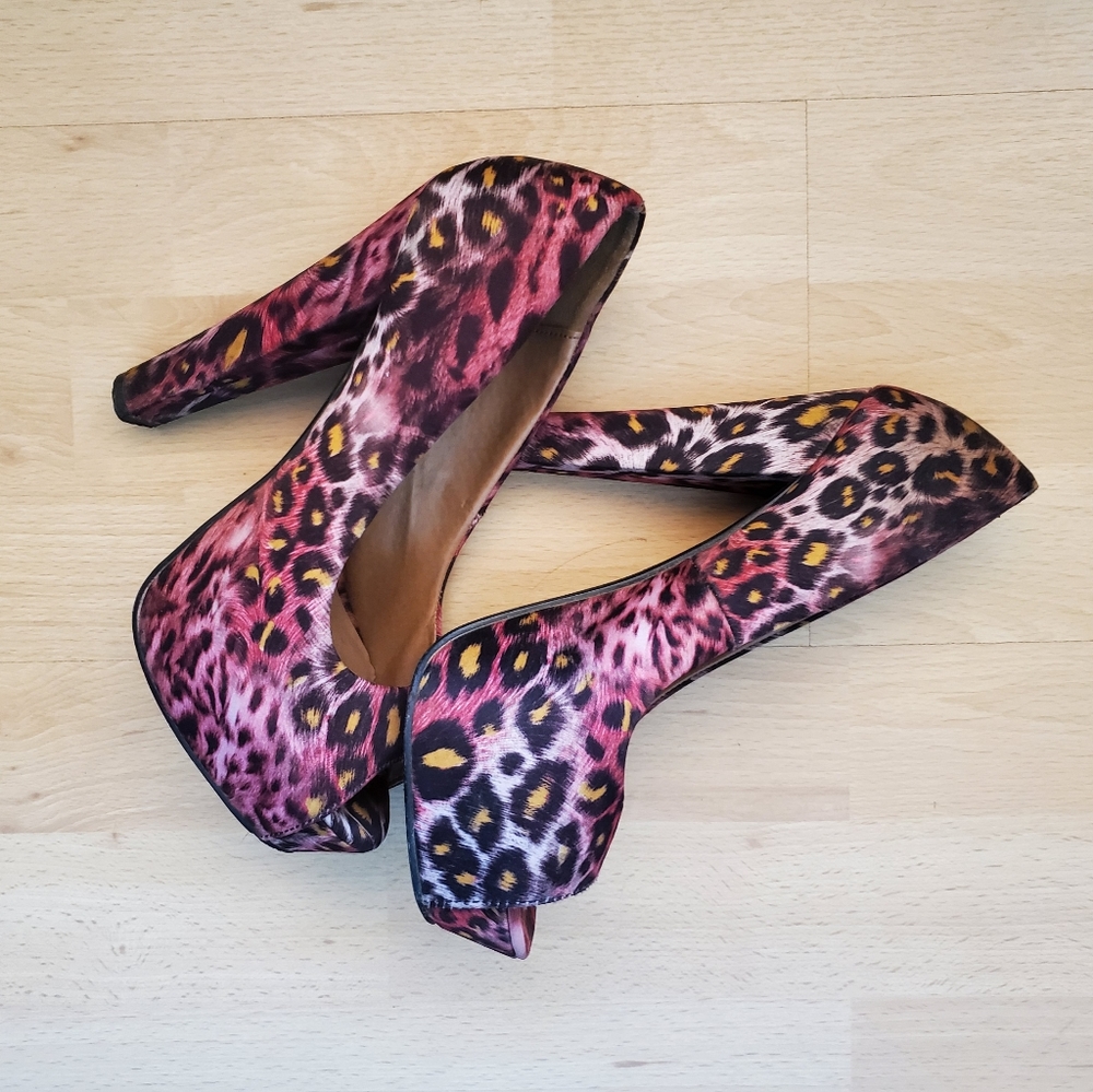 Pink Leopard Print Platform Pumps - image 2